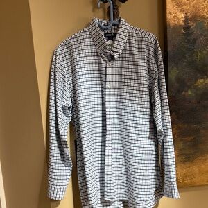 Lands' End Men's White and Blue Plaid Shirt